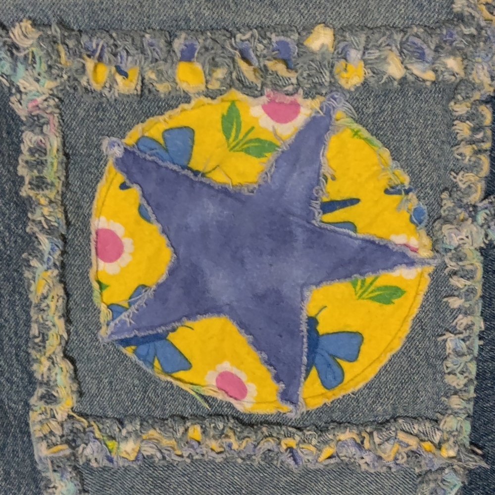 Handmade Colorful Patchwork Denim Quilt - Picture 8 of 15